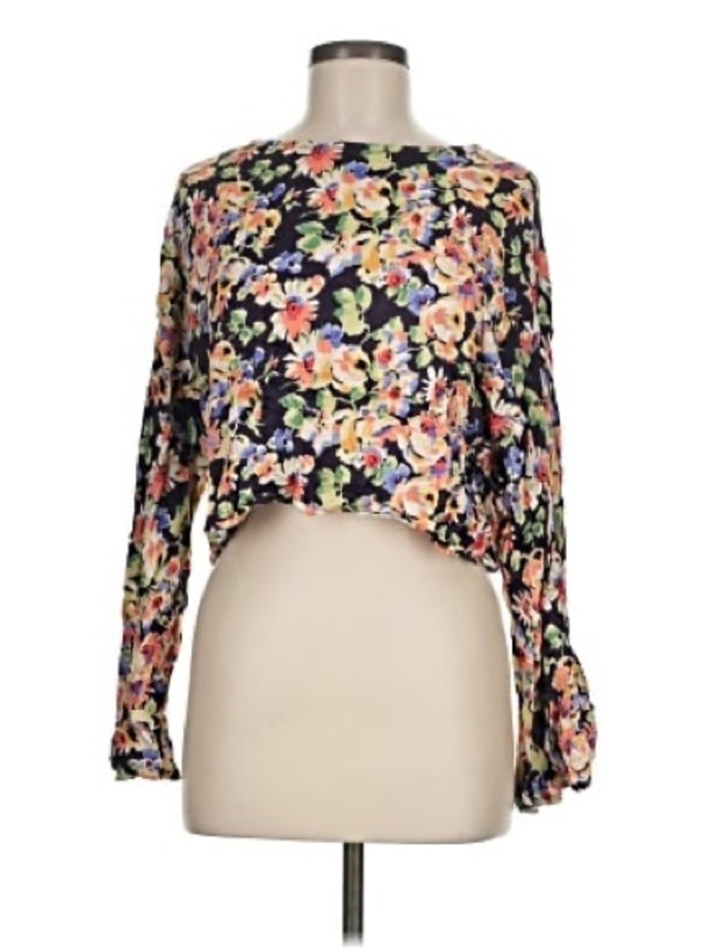 Something Navy Floral Cropped Long-Sleeve Top NWT Size Small